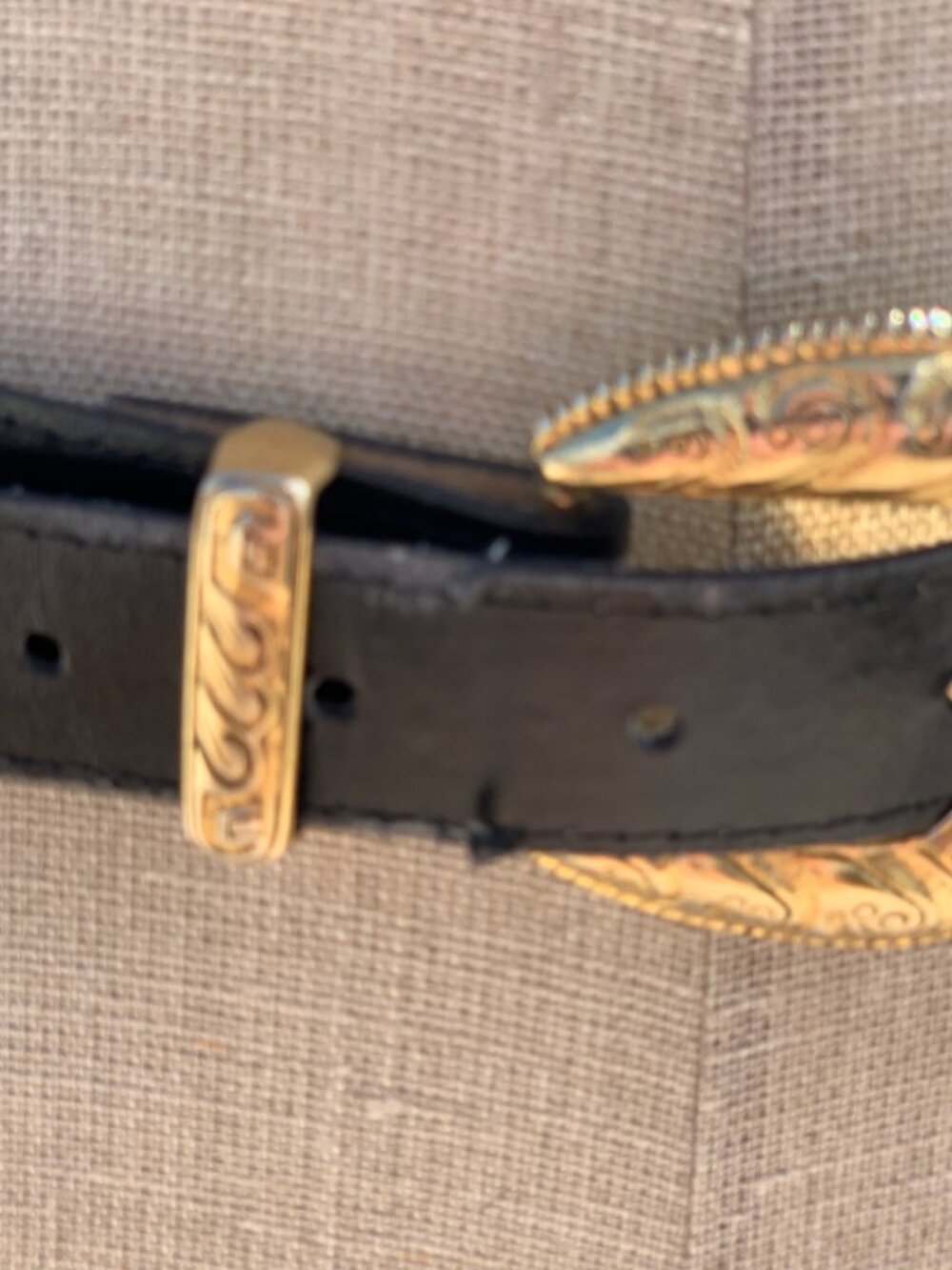 Vintage 90s Western Belt Women's M Black Leather Gold Buckle Southwestern Boho - Picture 4 of 15